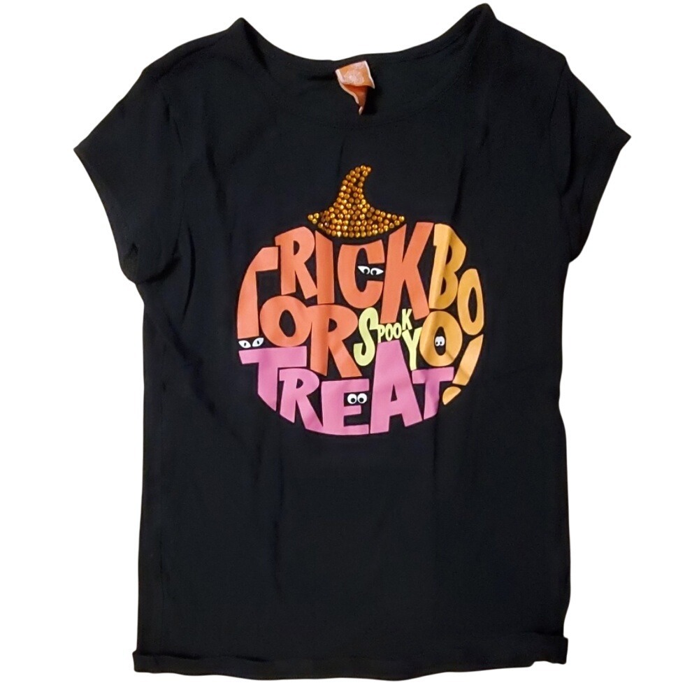 Target Girl Pumpkin Trick Or Treat Halloween Short Sleeve Black Shirt Size 10-12